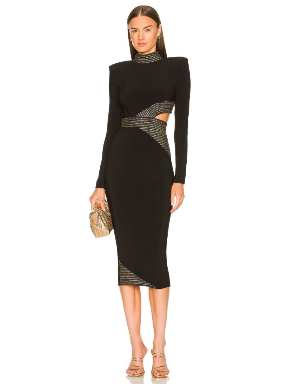 NWT ZHIVAGO Message To Love Cutout Midi Dress Black Gold Size 8 MSRP $550